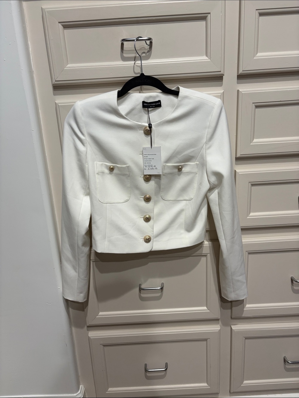 Generation Love Cream Cropped Button Blazer with Gold Buttons